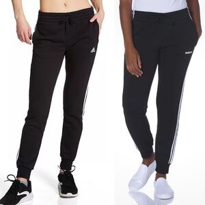 🔥Bundle🔥2 Pairs Adidas Essentials Fleece Joggers Black w/ White Stripes Womens S
